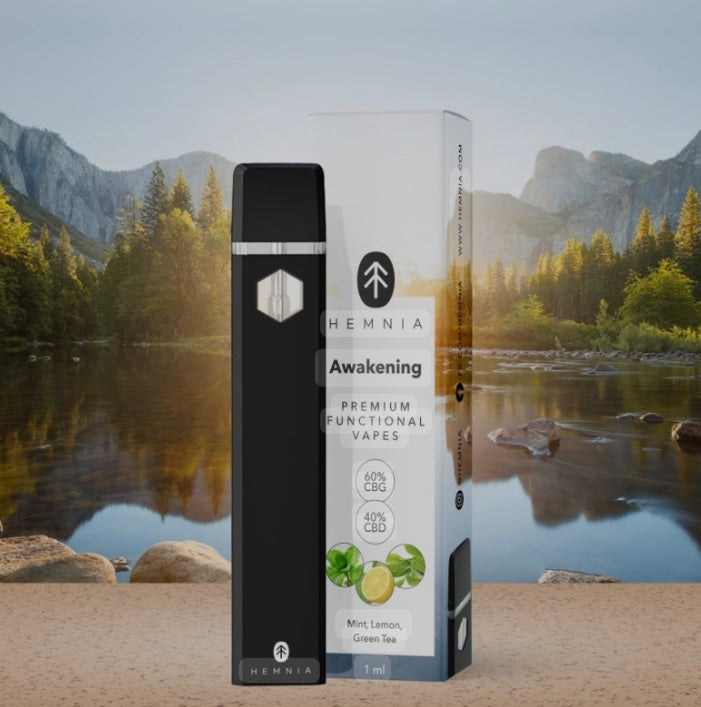 Hemnia Premium Functional Vape Pen Awakening - 40 % CBD, 60% CBG, Mint, Lemon and Green Tea 1 ml.